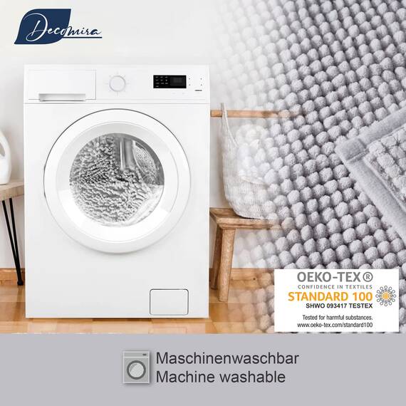 Decomira Badematte rutschfest | Als Badteppich Set kombinierbar | Badezimmer-Teppich Bad-Vorleger waschbar aus Chenille | Duschvorleger für Dusche, Badewannen, WC Deko | Grau - 50x80 cm (2stk)