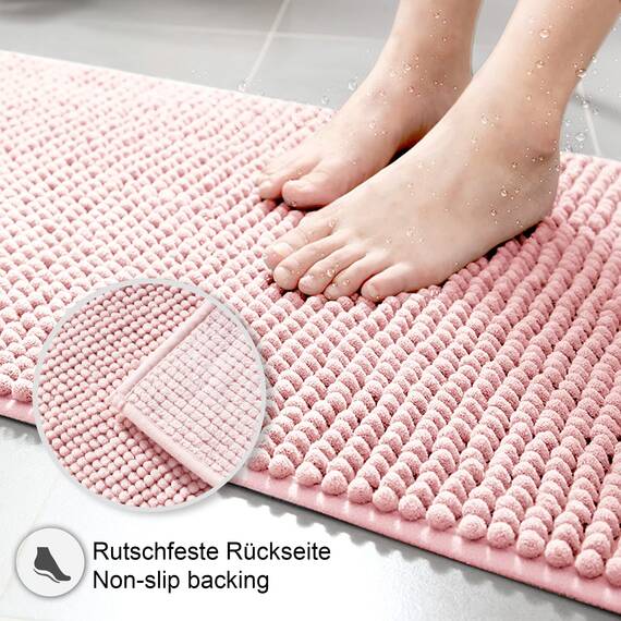 Decomira Badematte rutschfest | Als Badteppich Set kombinierbar | Badezimmer-Teppich Bad-Vorleger waschbar aus Chenille | Duschvorleger für Dusche, Badewannen, WC Deko | Rosa - 50x80 cm (2stk)