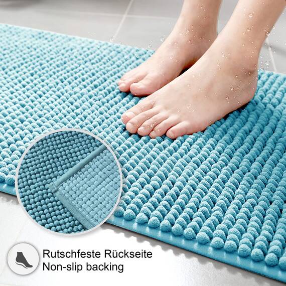 Decomira Badematte rutschfest | Als Badteppich Set kombinierbar | Badezimmer-Teppich Bad-Vorleger waschbar aus Chenille | Duschvorleger für Dusche, Badewannen, WC Vorleger | Petrol Türkis - 45x45 cm