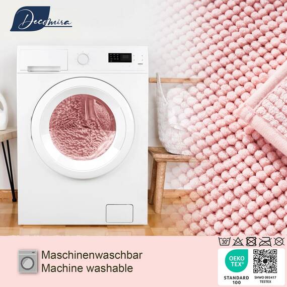 Decomira Badematte rutschfest | Als Badteppich Set kombinierbar | Badezimmer-Teppich Bad-Vorleger waschbar aus Chenille | Duschvorleger für Dusche, Badewannen, WC Vorleger | Rosa - 45x45 cm