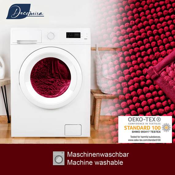 Decomira Badematte rutschfest | Als Badteppich Set kombinierbar | Badezimmer-Teppich Bad-Vorleger waschbar aus Chenille | Duschvorleger für Dusche, Badewannen, WC Deko | Rot - 50x80 cm (2stk)