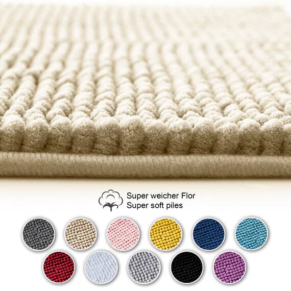 Decomira Badematte rutschfest | Als Badteppich Set kombinierbar | Badezimmer-Teppich Bad-Vorleger waschbar aus Chenille | Duschvorleger für Dusche, Badewannen, WC Vorleger | Beige - 45x45 cm