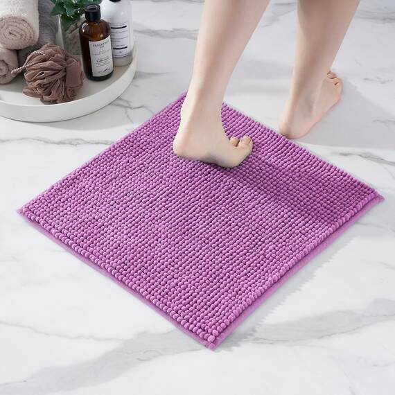 Decomira Badematte rutschfest | Als Badteppich Set kombinierbar | Badezimmer-Teppich Bad-Vorleger waschbar aus Chenille | Duschvorleger für Dusche, Badewannen, WC Vorleger | Lila - 45x45 cm