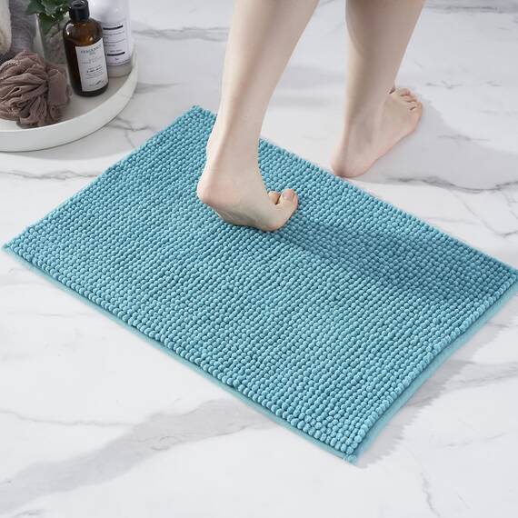 Decomira Badematte rutschfest | Als Badteppich Set kombinierbar | Badezimmer-Teppich Bad-Vorleger waschbar aus Chenille | Duschvorleger für Dusche, Badewannen, WC Deko | Petrol Türkis - 40x60 cm