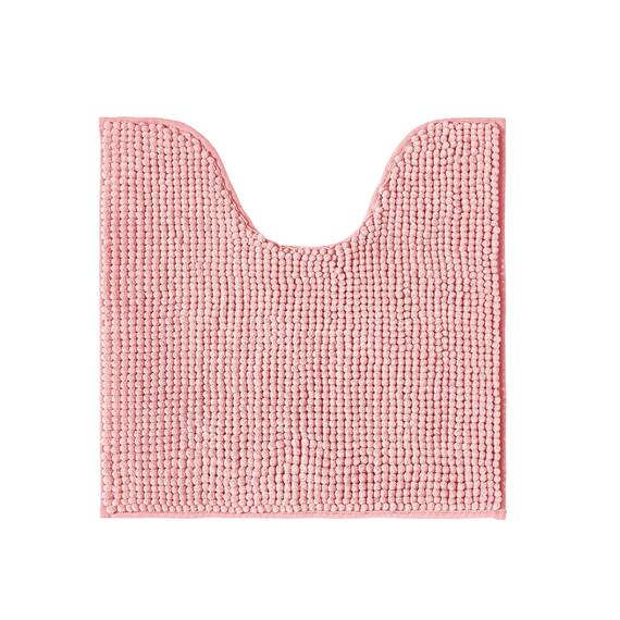 Decomira Badematte rutschfest WC Vorleger mit Ausschnitt | Als Badteppich Set kombinierbar | Badezimmer-Teppich Bad-Vorleger waschbar aus Chenille | Für freistehende Toiletten | Rosa - 45x45 cm
