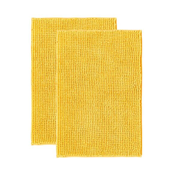 Decomira Badematte rutschfest | Als Badteppich Set kombinierbar | Badezimmer-Teppich Bad-Vorleger waschbar aus Chenille | Duschvorleger für Dusche, Badewannen, WC Deko | Gelb - 50x80 cm (2stk)