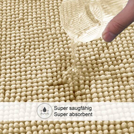 Decomira Badematte rutschfest | Als Badteppich Set kombinierbar | Badezimmer-Teppich Bad-Vorleger waschbar aus Chenille | Duschvorleger für Dusche, Badewannen, WC Deko | Beige - 50x150 cm