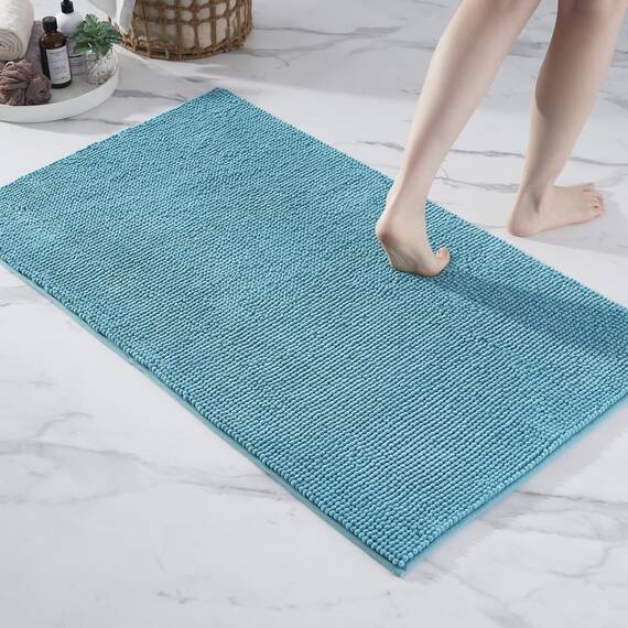 Decomira Badematte rutschfest | Als Badteppich Set kombinierbar | Badezimmer-Teppich Bad-Vorleger waschbar aus Chenille | Duschvorleger für Dusche, Badewannen, WC Deko | Petrol Türkis - 70x120 cm