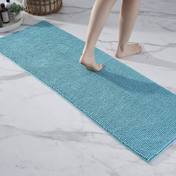 Decomira Badematte rutschfest | Als Badteppich Set kombinierbar | Badezimmer-Teppich Bad-Vorleger waschbar aus Chenille | Duschvorleger für Dusche, Badewannen, WC Deko | Petrol Türkis - 50x150 cm