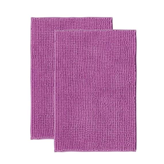 Decomira Badematte rutschfest | Als Badteppich Set kombinierbar | Badezimmer-Teppich Bad-Vorleger waschbar aus Chenille | Duschvorleger für Dusche, Badewannen, WC Deko | Lila - 50x80 cm (2stk)