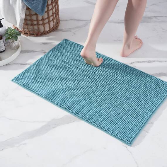 Decomira Badematte rutschfest | Als Badteppich Set kombinierbar | Badezimmer-Teppich Bad-Vorleger waschbar aus Chenille | Duschvorleger für Dusche, Badewannen, WC Deko | Petrol Türkis - 50x80 cm