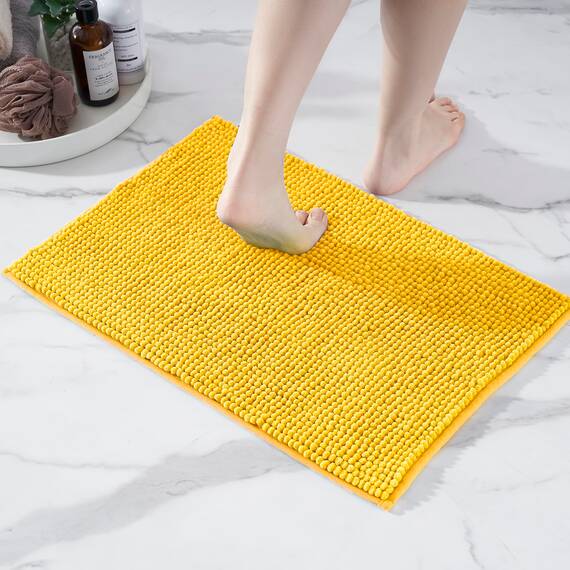 Decomira Badematte rutschfest | Als Badteppich Set kombinierbar | Badezimmer-Teppich Bad-Vorleger waschbar aus Chenille | Duschvorleger für Dusche, Badewannen, WC Deko | Gelb - 40x60 cm