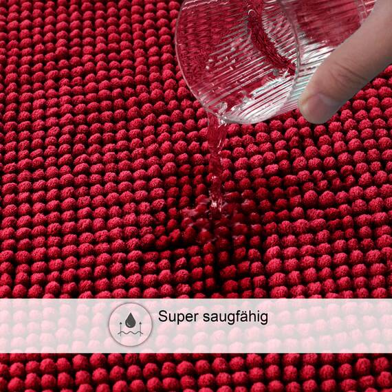 Decomira Badematte rutschfest | Als Badteppich Set kombinierbar | Badezimmer-Teppich Bad-Vorleger waschbar aus Chenille | Duschvorleger für Dusche, Badewannen, WC Deko | Rot - 70x120 cm