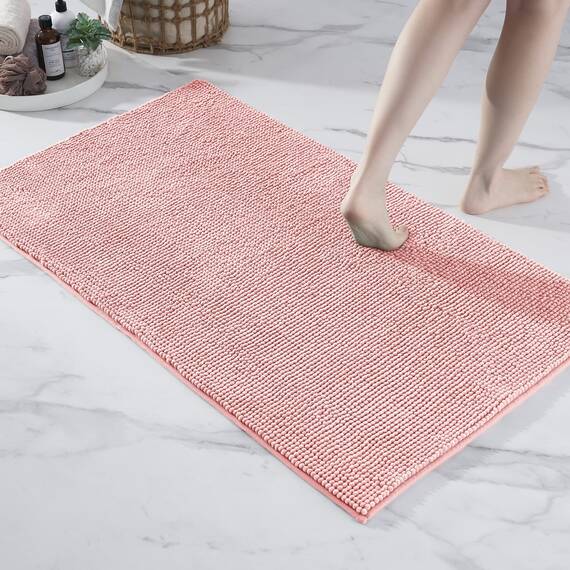 Decomira Badematte rutschfest | Als Badteppich Set kombinierbar | Badezimmer-Teppich Bad-Vorleger waschbar aus Chenille | Duschvorleger für Dusche, Badewannen, WC Deko | Rosa - 70x120 cm