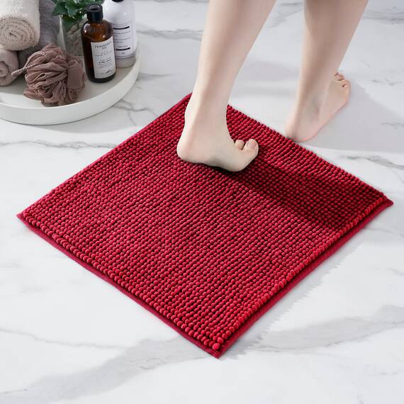 Decomira Badematte rutschfest | Als Badteppich Set kombinierbar | Badezimmer-Teppich Bad-Vorleger waschbar aus Chenille | Duschvorleger für Dusche, Badewannen, WC Vorleger | Rot - 45x45 cm