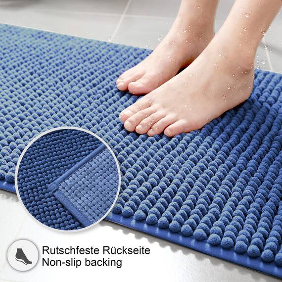 Decomira Badematte rutschfest | Als Badteppich Set kombinierbar | Badezimmer-Teppich Bad-Vorleger waschbar aus Chenille | Duschvorleger für Dusche, Badewannen, WC Deko | Blau - 50x80 cm (2stk)