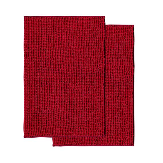Decomira Badematte rutschfest | Als Badteppich Set kombinierbar | Badezimmer-Teppich Bad-Vorleger waschbar aus Chenille | Duschvorleger für Dusche, Badewannen, WC Deko | Rot - 50x80 cm (2stk)