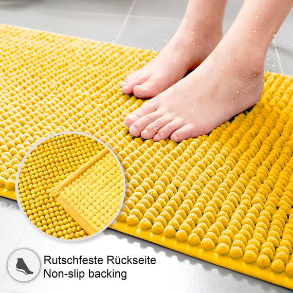 Decomira Badematte rutschfest | Als Badteppich Set kombinierbar | Badezimmer-Teppich Bad-Vorleger waschbar aus Chenille | Duschvorleger für Dusche, Badewannen, WC Deko | Gelb - 40x60 cm