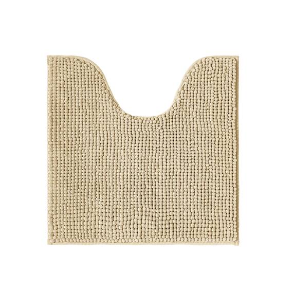 Decomira Badematte rutschfest WC Vorleger mit Ausschnitt | Als Badteppich Set kombinierbar | Badezimmer-Teppich Bad-Vorleger waschbar aus Chenille | Für freistehende Toiletten | Beige - 45x45 cm