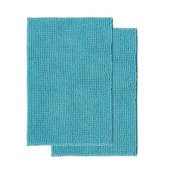 Decomira Badematte rutschfest | Als Badteppich Set kombinierbar | Badezimmer-Teppich Bad-Vorleger waschbar aus Chenille | Duschvorleger für Dusche, Badewannen, WC Deko | Türkis - 50x80 cm (2stk)
