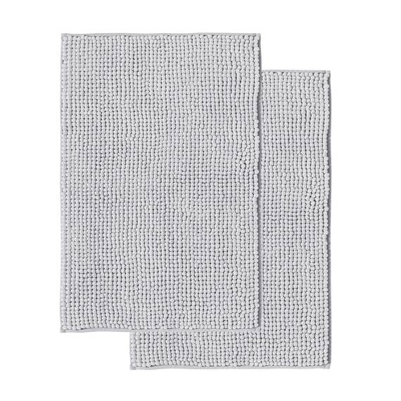 Decomira Badematte rutschfest | Als Badteppich Set kombinierbar | Badezimmer-Teppich Bad-Vorleger waschbar aus Chenille | Duschvorleger für Dusche, Badewannen, WC Deko | Grau - 50x80 cm (2stk)
