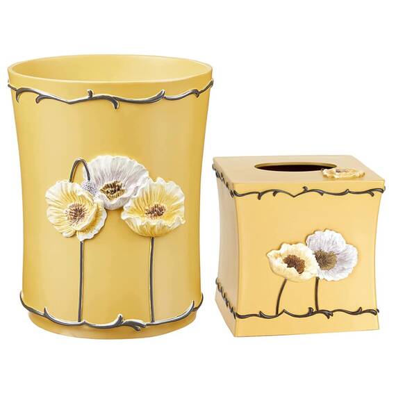 Zahari Home Modernes Badezimmer-Zubehör-Set mit Mohnblumenfeldern, Abfallkorb und Taschentuchbox, modern, klassisch, zeitgenössisch, Badezimmer-Dekor-Set für Zuhause, luxuriöses gelbes Bad-Set