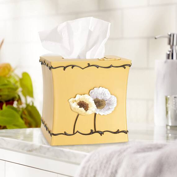 Zahari Home Modernes Badezimmer-Zubehör-Set mit Mohnblumenfeldern, Abfallkorb und Taschentuchbox, modern, klassisch, zeitgenössisch, Badezimmer-Dekor-Set für Zuhause, luxuriöses gelbes Bad-Set