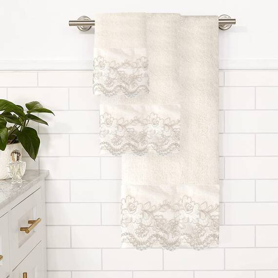 Zahari Home Rose Vine Badezimmer Handtuch Set 3 Stück Handtuch Badetuch, Handtuch und Waschhandtuch Moderne Dekor Schönes einzigartiges Design Stilvolle Badetuch-Sets Beige Handtuch-Set