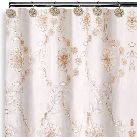 Zahari Home Rose Vine 13-teiliges Badezimmer-Duschvorhang-Set, transparenter Duschvorhang und 12 Haken, modern, klassisch, luxuriös, zeitgenössisches Dekor, beiger Duschvorhang