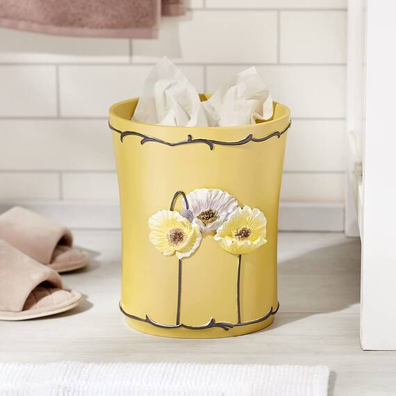 Zahari Home Modernes Badezimmer-Zubehör-Set mit Mohnblumenfeldern, Abfallkorb und Taschentuchbox, modern, klassisch, zeitgenössisch, Badezimmer-Dekor-Set für Zuhause, luxuriöses gelbes Bad-Set