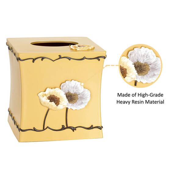 Zahari Home Modernes Badezimmer-Zubehör-Set mit Mohnblumenfeldern, Abfallkorb und Taschentuchbox, modern, klassisch, zeitgenössisch, Badezimmer-Dekor-Set für Zuhause, luxuriöses gelbes Bad-Set