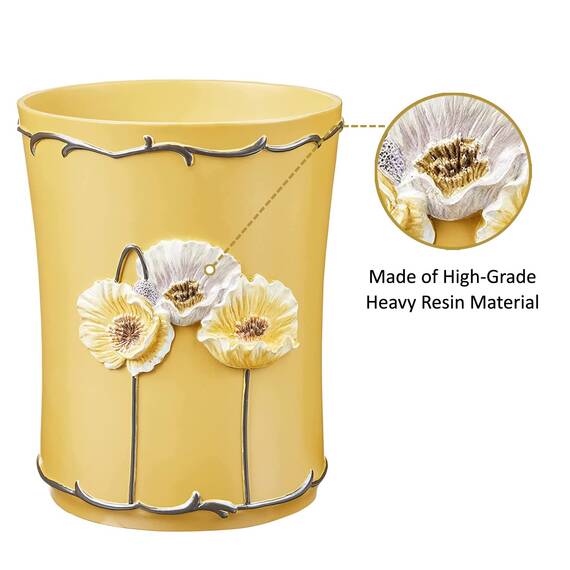 Zahari Home Modernes Badezimmer-Zubehör-Set mit Mohnblumenfeldern, Abfallkorb und Taschentuchbox, modern, klassisch, zeitgenössisch, Badezimmer-Dekor-Set für Zuhause, luxuriöses gelbes Bad-Set