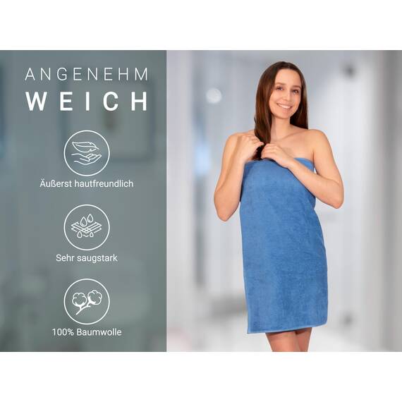 ZOLLNER 3er Set Duschtücher in 70x140 cm - besonders weiche und saugstarke Handtücher in blau - mit praktischem Aufhänger - waschbar bis 95°C - Baumwolle - Hotelqualität