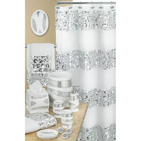 Zahari Home Sinatra Badezimmer-Duschvorhang-Set, 13-teilig, klassischer weißer Duschvorhang und Haken, einzigartiges Design