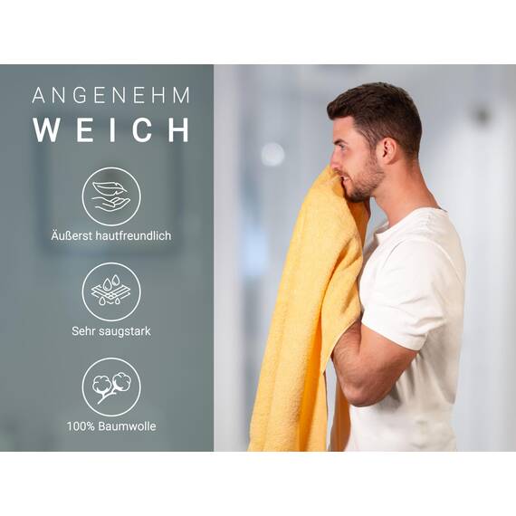ZOLLNER 6er Set Handtücher in 50x100 cm - besonders weiche und saugstarke Gästehandtücher in gelb - mit praktischem Aufhänger - waschbar bis 95°C - Baumwolle - Hotelqualität