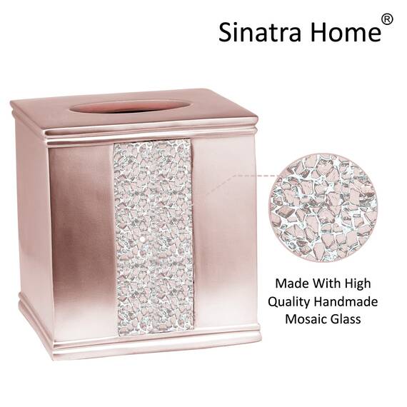 Zahari Home Sinatra Modernes Badezimmer-Zubehör-Set, Abfallkorb und Taschentuchbox, modern, dekorativ, schöne Designs, Badezimmer-Dekor-Set für Zuhause, Rouge, Badezimmer-Set, Mosaikglas