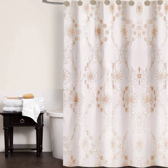 Zahari Home Rose Vine 13-teiliges Badezimmer-Duschvorhang-Set, transparenter Duschvorhang und 12 Haken, modern, klassisch, luxuriös, zeitgenössisches Dekor, beiger Duschvorhang