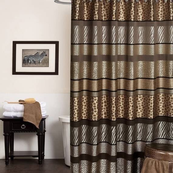 Zahari Home 13-teiliges Badezimmer-Duschvorhang-Set mit Safari-Streifen-Motiv, Animal Print, Western-Stil, luxuriöser, rustikaler Duschvorhang aus Stoff und 12 Haken, einzigartiges Design