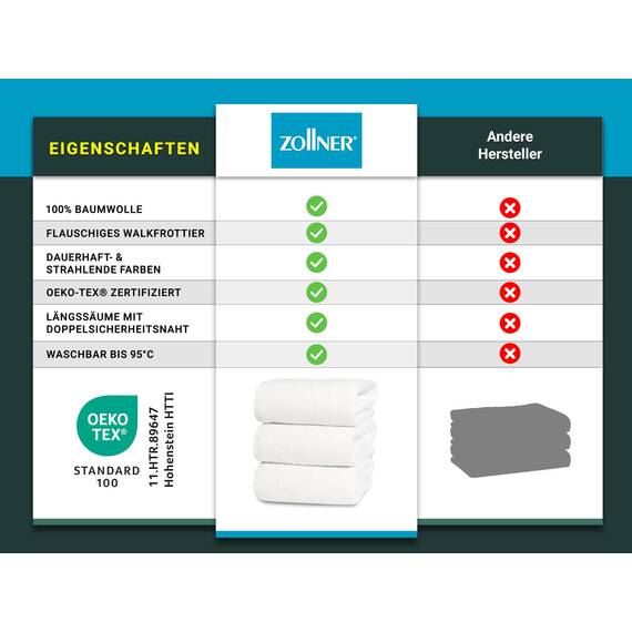 ZOLLNER 3er Set Duschtücher in 70x140 cm - besonders weiche und saugstarke Handtücher in weiß - mit praktischem Aufhänger - waschbar bis 95°C - Baumwolle - Hotelqualität