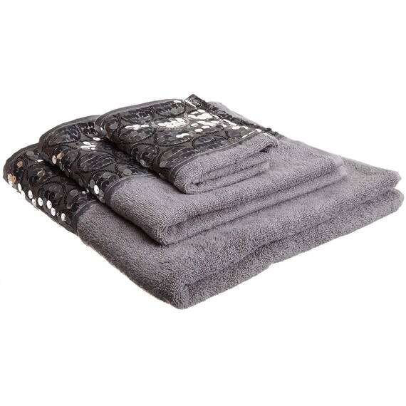 Zahari Home Sinatra Modernes Badezimmer-Handtuch-Set, 3-teiliges Handtuch, Badetuch, Handtuch und Waschhandtuch, luxuriös, zeitgenössisch, Dekoration, Bling Silber, weich, plüschig und sehr saugfähig