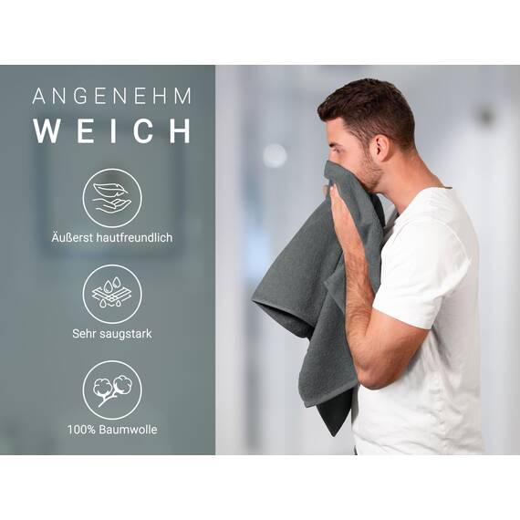 ZOLLNER 6er Set Handtücher in 50x100 cm - besonders weiche und saugstarke Gästehandtücher in dunkelgrau - mit praktischem Aufhänger - waschbar bis 95°C - Baumwolle - Hotelqualität