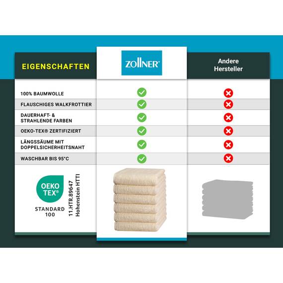 ZOLLNER 6er Set Handtücher in 50x100 cm - besonders weiche und saugstarke Gästehandtücher in beige - mit praktischem Aufhänger - waschbar bis 95°C - Baumwolle - Hotelqualität