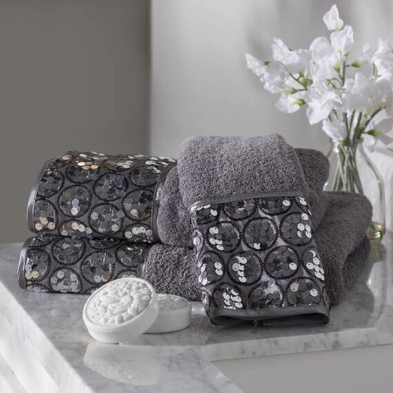 Zahari Home Sinatra Modernes Badezimmer-Handtuch-Set, 3-teiliges Handtuch, Badetuch, Handtuch und Waschhandtuch, luxuriös, zeitgenössisch, Dekoration, Bling Silber, weich, plüschig und sehr saugfähig