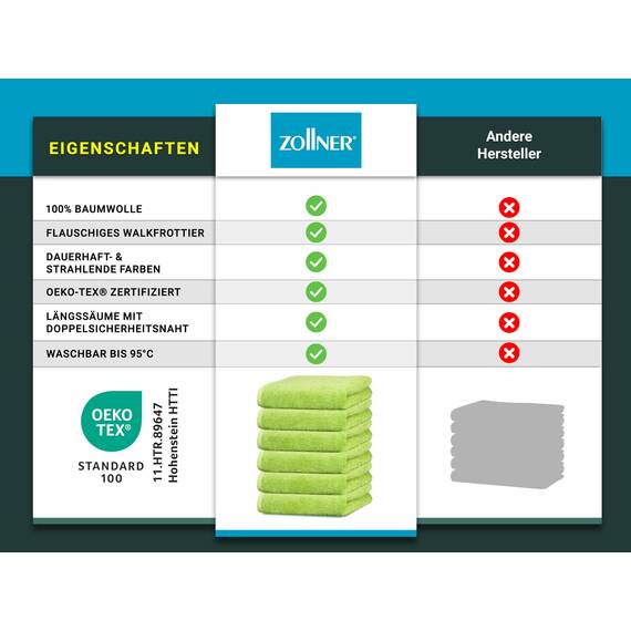 ZOLLNER 6er Set Handtücher in 50x100 cm - besonders weiche und saugstarke Gästehandtücher in grün - mit praktischem Aufhänger - waschbar bis 95°C - Baumwolle - Hotelqualität