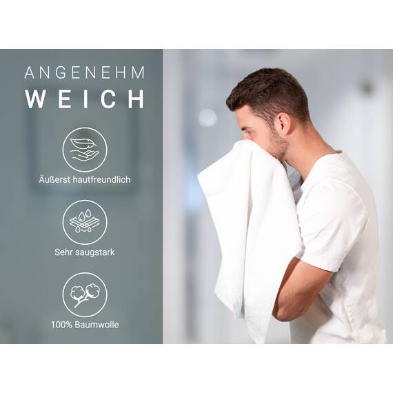 ZOLLNER 6er Set Handtücher in 50x100 cm - besonders weiche und saugstarke Gästehandtücher in weiß - mit praktischem Aufhänger - waschbar bis 95°C - Baumwolle - Hotelqualität