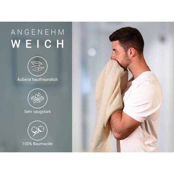 ZOLLNER 6er Set Handtücher in 50x100 cm - besonders weiche und saugstarke Gästehandtücher in beige - mit praktischem Aufhänger - waschbar bis 95°C - Baumwolle - Hotelqualität