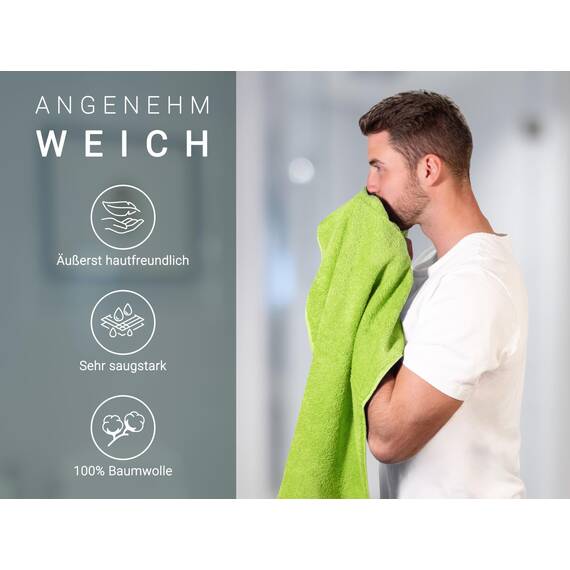 ZOLLNER 6er Set Handtücher in 50x100 cm - besonders weiche und saugstarke Gästehandtücher in grün - mit praktischem Aufhänger - waschbar bis 95°C - Baumwolle - Hotelqualität