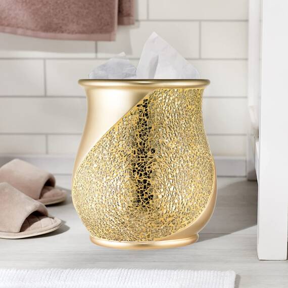Zahari Home Sinatra Modernes Badzubehör-Set, Abfallkorb und Taschentuchbox, Champagner-Gold, moderne dekorative schöne Designs, Badezimmer-Dekor-Set für Zuhause, luxuriöses Bad-Set, Mosaikglas