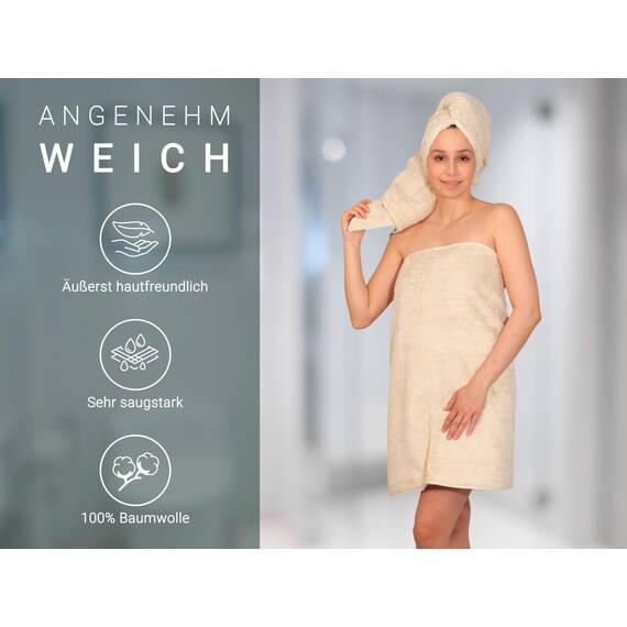 ZOLLNER 3er Set Duschtücher in 70x140 cm - besonders weiche und saugstarke Handtücher in beige - mit praktischem Aufhänger - waschbar bis 95°C - Baumwolle - Hotelqualität