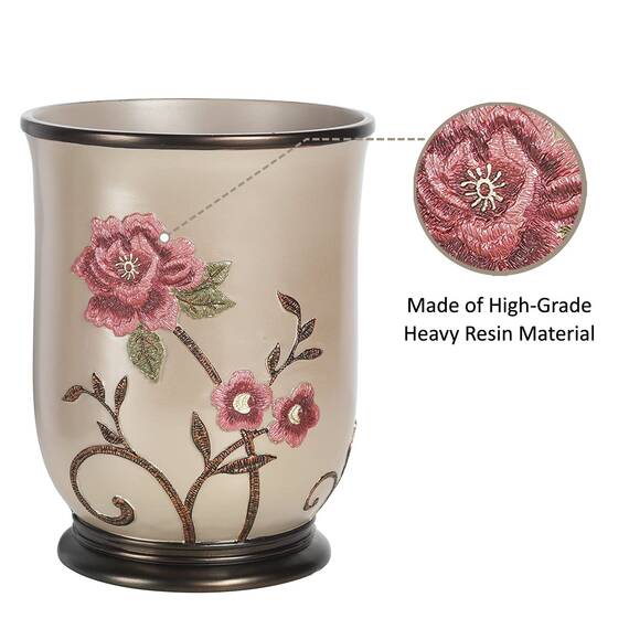 Zahari Home Larrisa Badezimmer-Dekor-Set mit Blumenmuster, Abfallkorb und Taschentuchbox, modern, klassisch, zeitgenössisch, stilvoll, Badzubehör-Set, 2-teilig